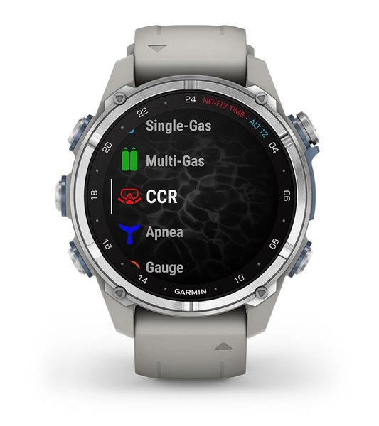 Garmin Descent™ Mk3 43 毫米不锈钢带雾灰色硅胶表带 + Descent T2 收发器(可选)
