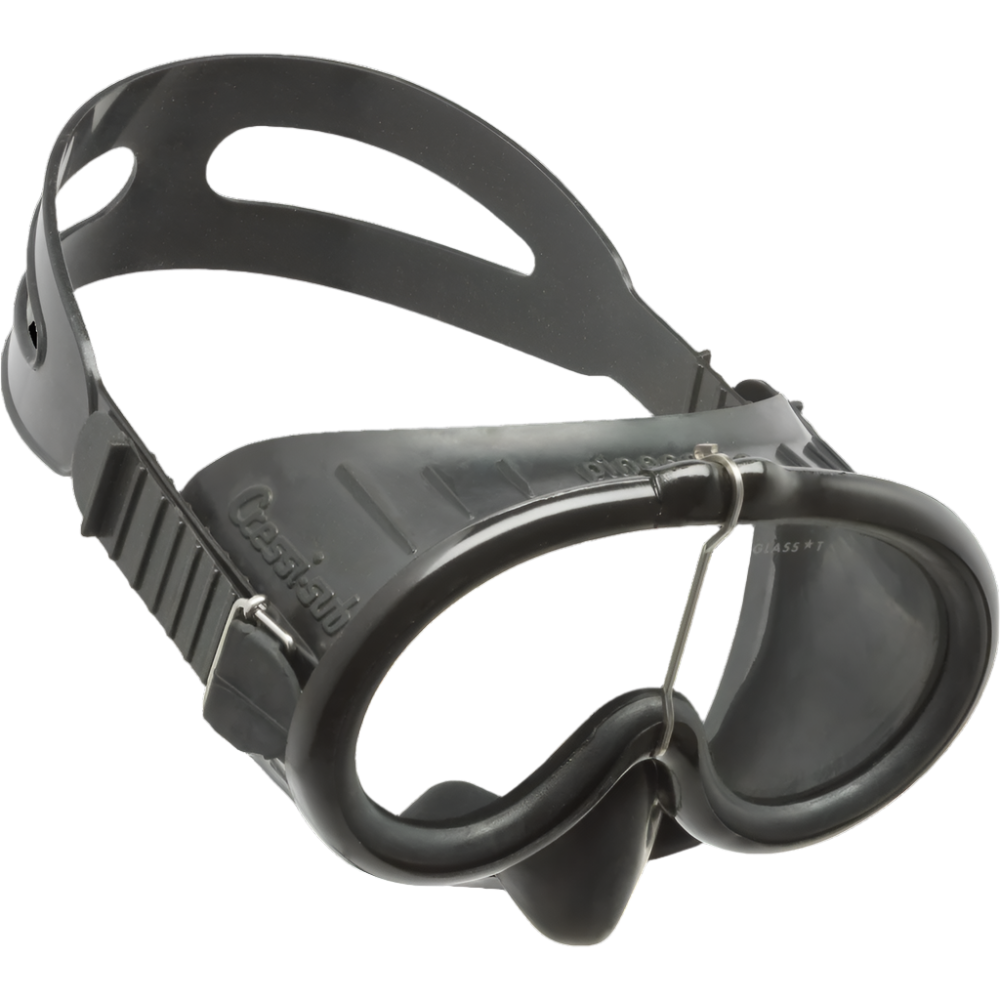 Cressi Pinocchio dive mask with metal support bar and embossed logo – product close-up