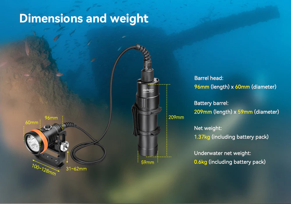 OrcaTorch D630 V2.0 Canister Dive Light / Torch 4000 Lumens