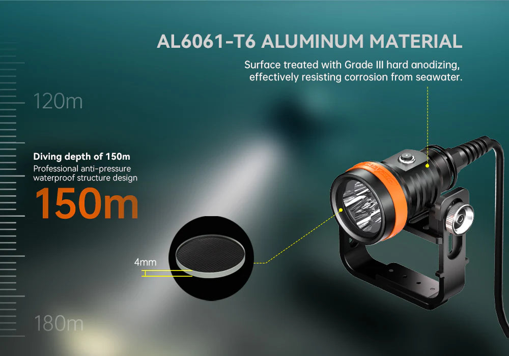 OrcaTorch D630 V2.0 Canister Dive Light / Torch 4000 Lumens