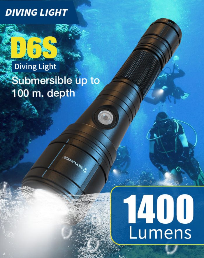Skywoods D6S USB Charge Dive Light - 1400 Lumens