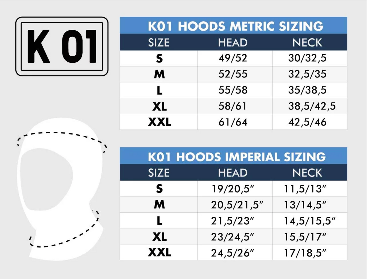 K01 Dive Hood Classic - 3mm to 8mm - Expected delivery 2nd half August 2025