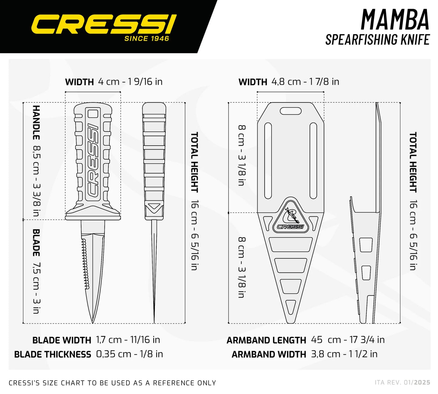 Cressi Mamba Knife - Teflon Coated