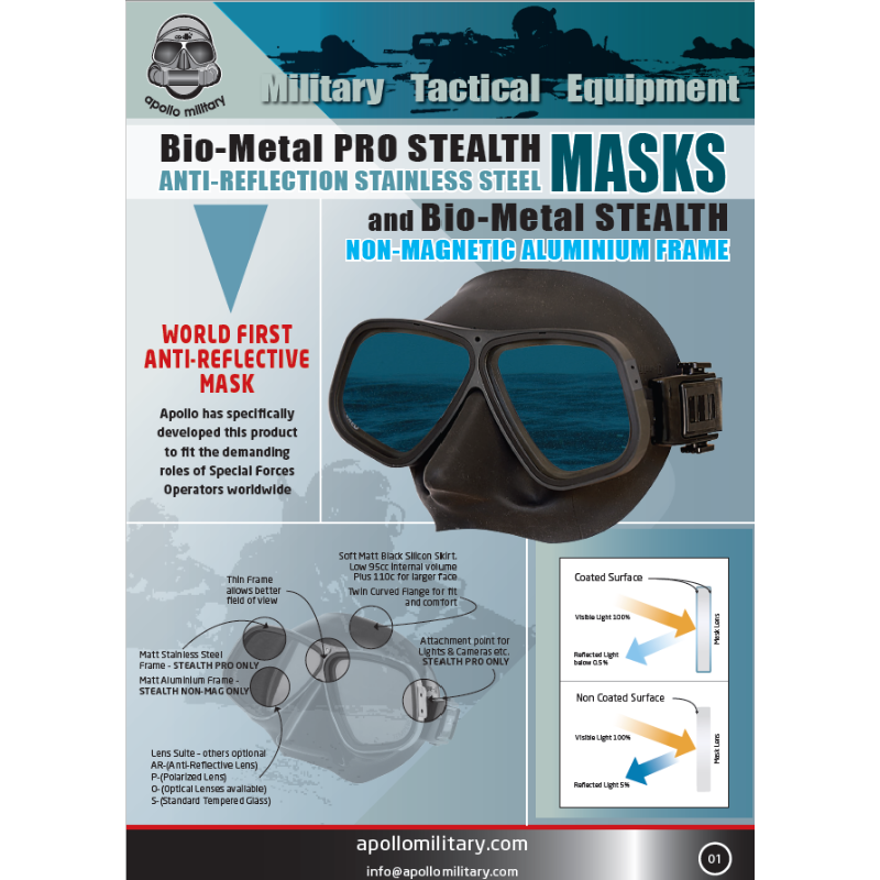 Apollo Bio Metal Dive Mask Stealth - Non Magnetic