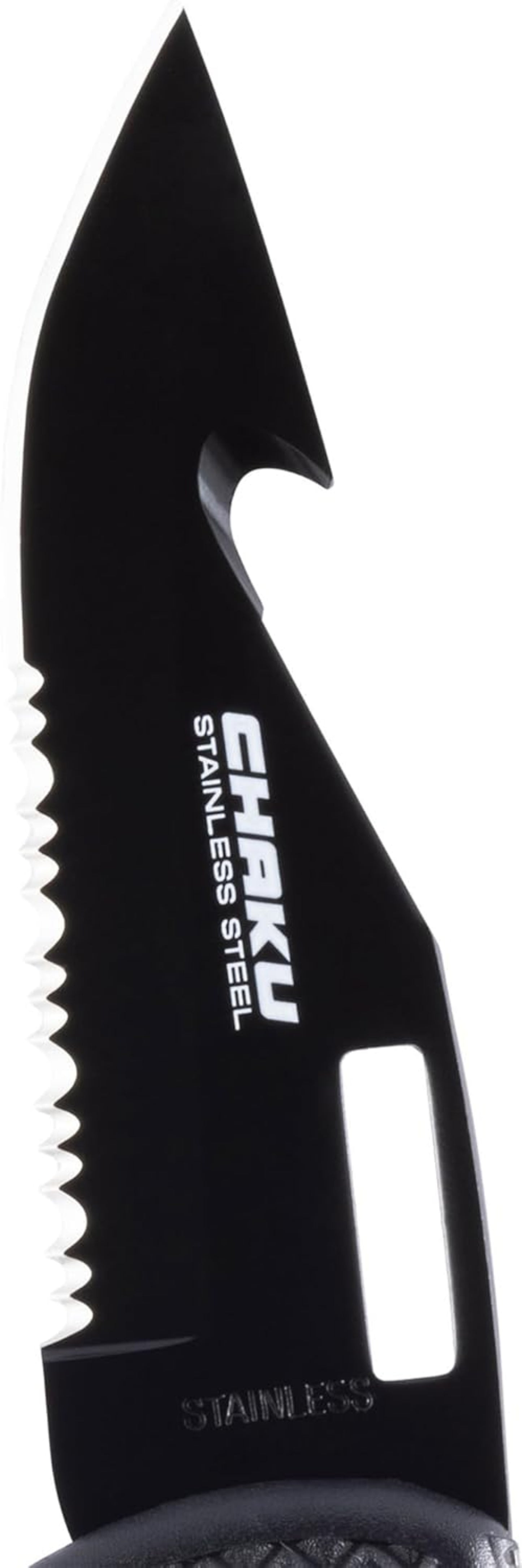 Black tactical knife with 'Chaku' branding on a white background