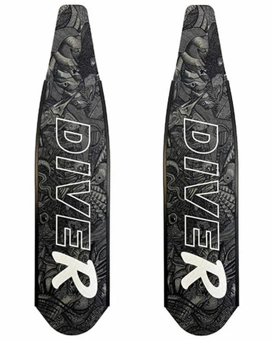 DiveR - Reef Life Black & White by Naomi Gittoes Free Diving Fin Blades - Infinity DiveDiveR - Reef Life Black & White by Naomi Gittoes Free Diving Fin BladesDiveR