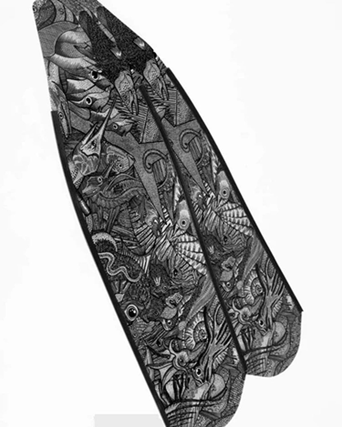 DiveR - Reef Life Black & White by Naomi Gittoes Free Diving Fin Blades - Infinity DiveDiveR - Reef Life Black & White by Naomi Gittoes Free Diving Fin BladesDiveR