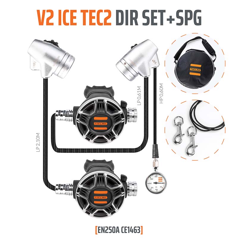 Tecline Regulator V2 Ice Tec2 DIR Set with SPG - Infinity DiveTecline Regulator V2 Ice Tec2 DIR Set with SPGTecline