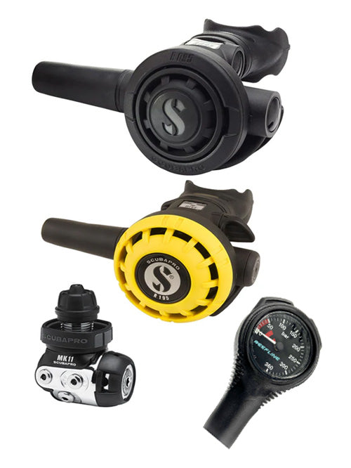 Scubapro Regulator Set: MK11 (Din or Yoke) + R095 + R-Series Octopus + Free Italian-made Reefline SPG