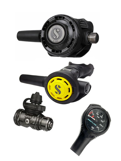 Scubapro Regulator Set: MK19 Evo Black Tech (Din or Yoke) + G260 Carbon + Octopus + Free SPG