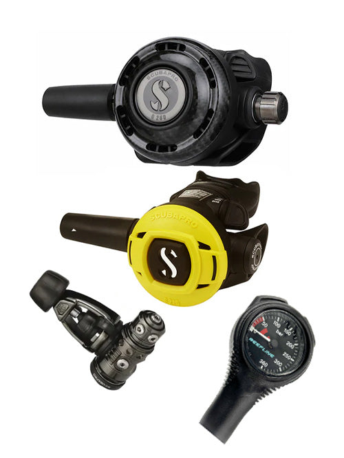 Scubapro Regulator Set: MK19 Evo Black Tech (Din or Yoke) + G260 Carbon + Octopus + Free SPG