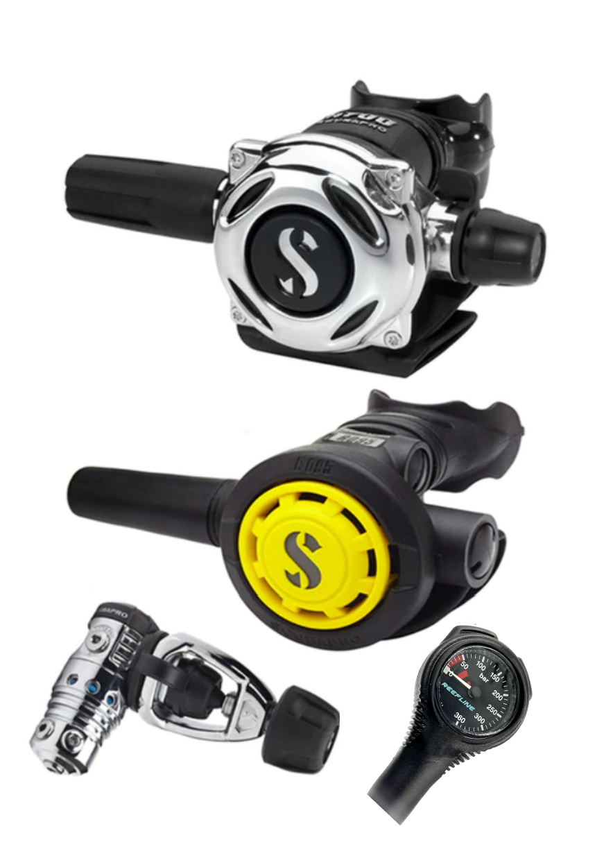 Scubapro 调节器套装:MK25 Evo(Din 或 Yoke)+ A700 + Octopus + 免费意大利制造的 Reefline SPG