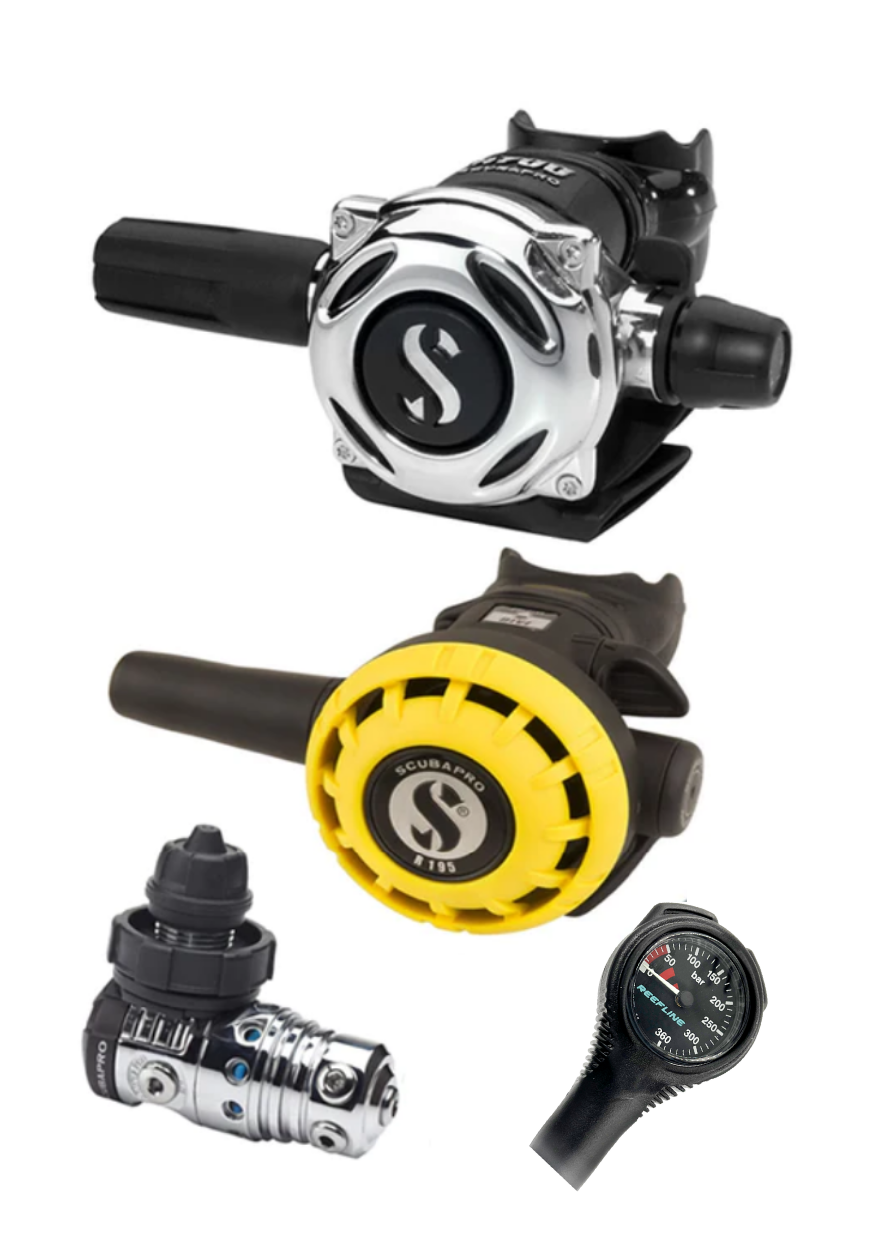Scubapro 调节器套装:MK25 Evo(Din 或 Yoke)+ A700 + Octopus + 免费意大利制造的 Reefline SPG