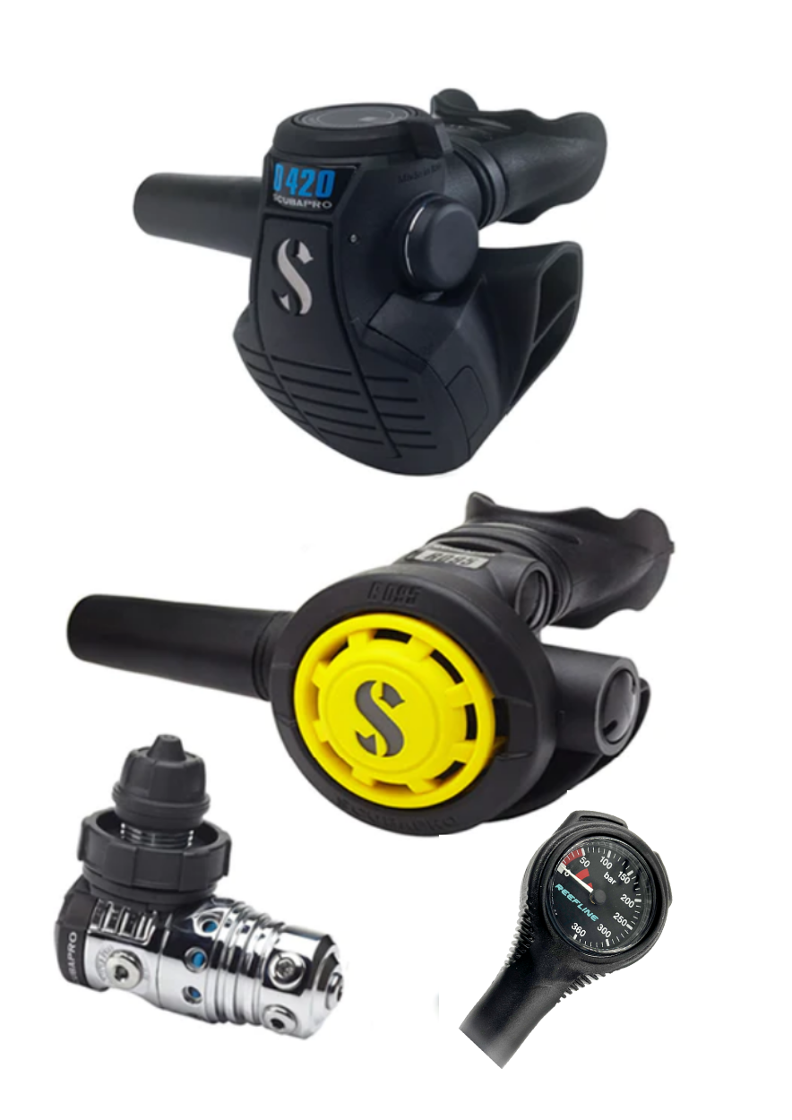 Scubapro 调节器套装:MK25 Evo(Din 或 Yoke)+ D420 + Octopus + 免费 Reefline Spg