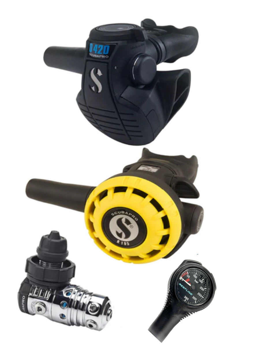 Scubapro 调节器套装:MK25 Evo(Din 或 Yoke)+ D420 + Octopus + 免费 Reefline Spg