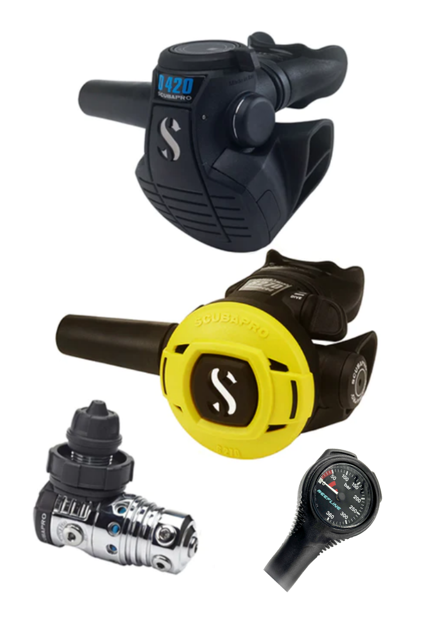 Scubapro 调节器套装:MK25 Evo(Din 或 Yoke)+ D420 + Octopus + 免费 Reefline Spg