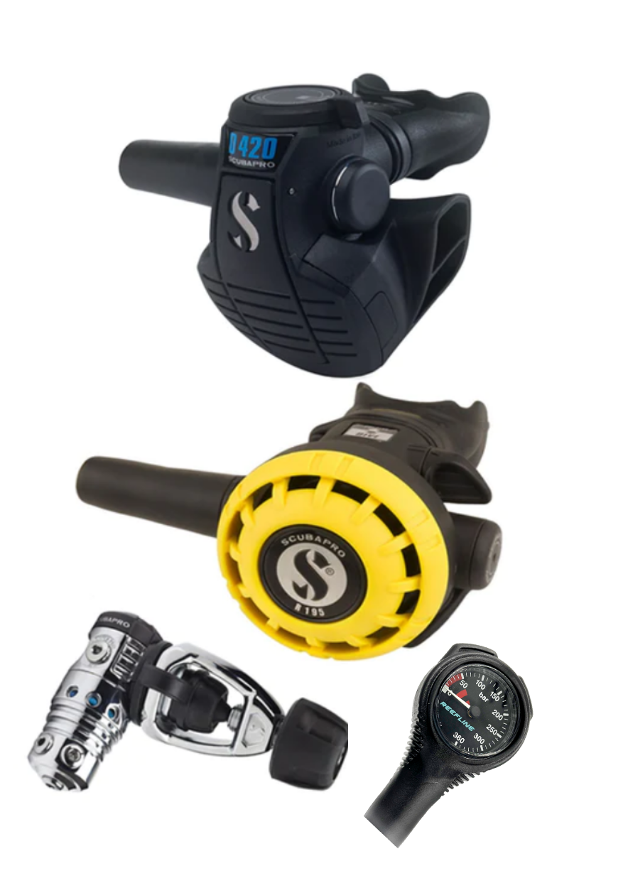 Scubapro 调节器套装:MK25 Evo(Din 或 Yoke)+ D420 + Octopus + 免费 Reefline Spg