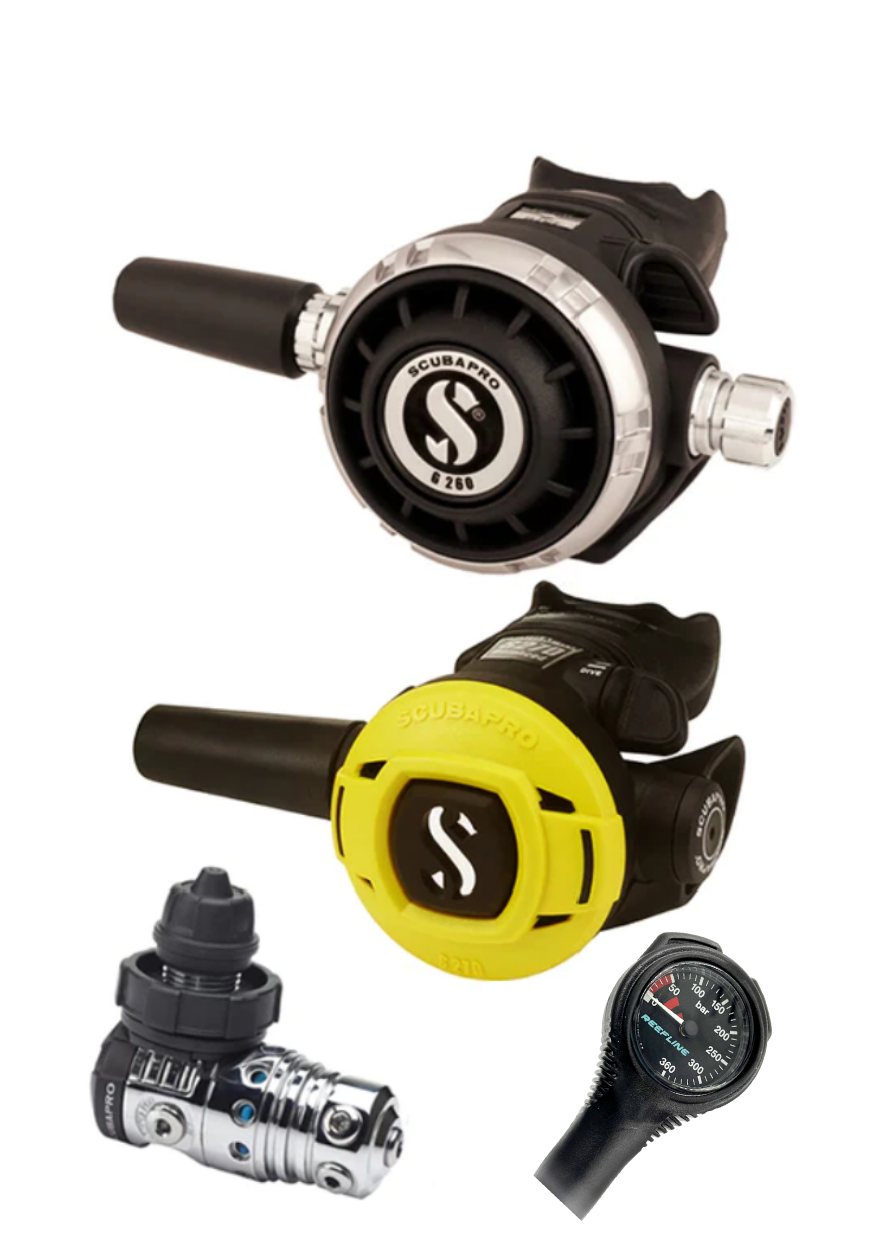 Scubapro Regulator Set: MK25 Evo (Din or Yoke) + G260 + Octopus + Free SPG