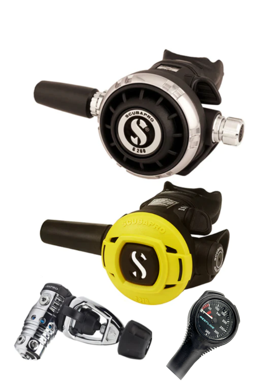 Scubapro Regulator Set: MK25 Evo (Din or Yoke) + G260 + Octopus + Free SPG