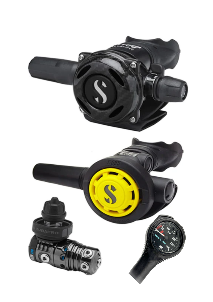 Scubapro Regulator Set: MK25 Evo Black Tech (Din or Yoke) + A700 Carbon + Octopus + Free SPG