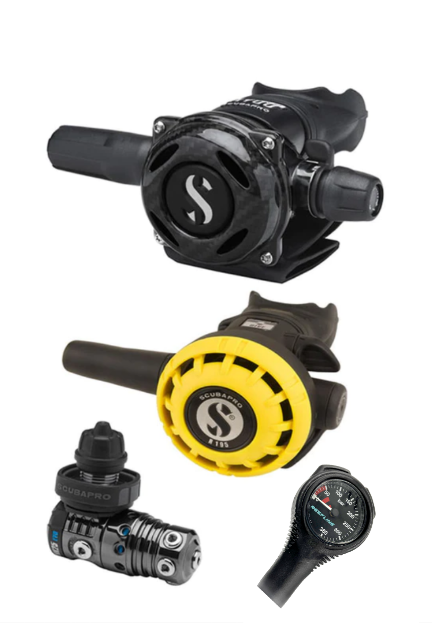Scubapro Regulator Set: MK25 Evo Black Tech (Din or Yoke) + A700 Carbon + Octopus + Free SPG