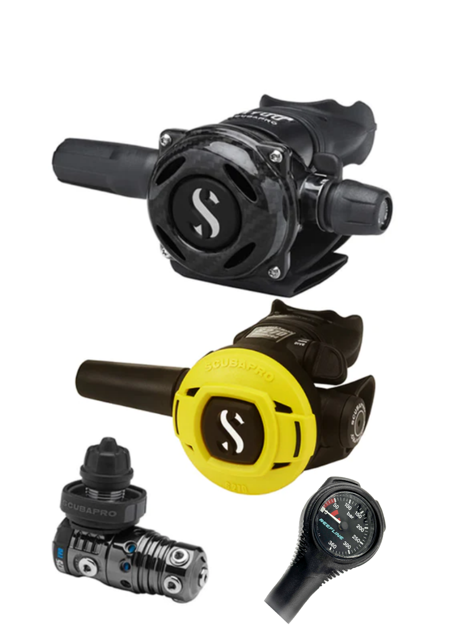 Scubapro Regulator Set: MK25 Evo Black Tech (Din or Yoke) + A700 Carbon + Octopus + Free SPG