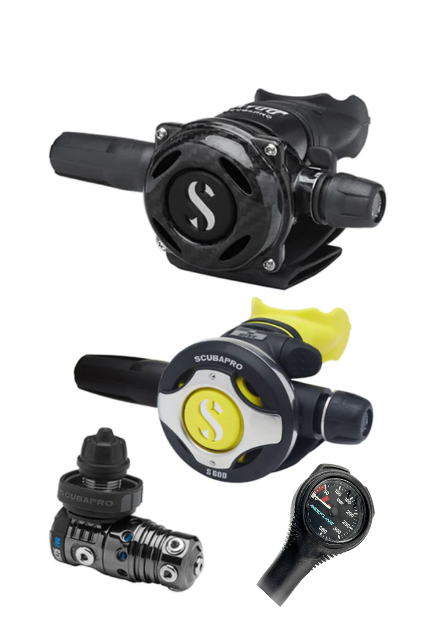 Scubapro Regulator Set: MK25 Evo Black Tech (Din or Yoke) + A700 Carbon + Octopus + Free SPG
