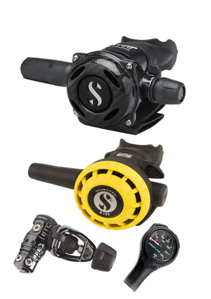 Scubapro Regulator Set: MK25 Evo Black Tech (Din or Yoke) + A700 Carbon + Octopus + Free SPG