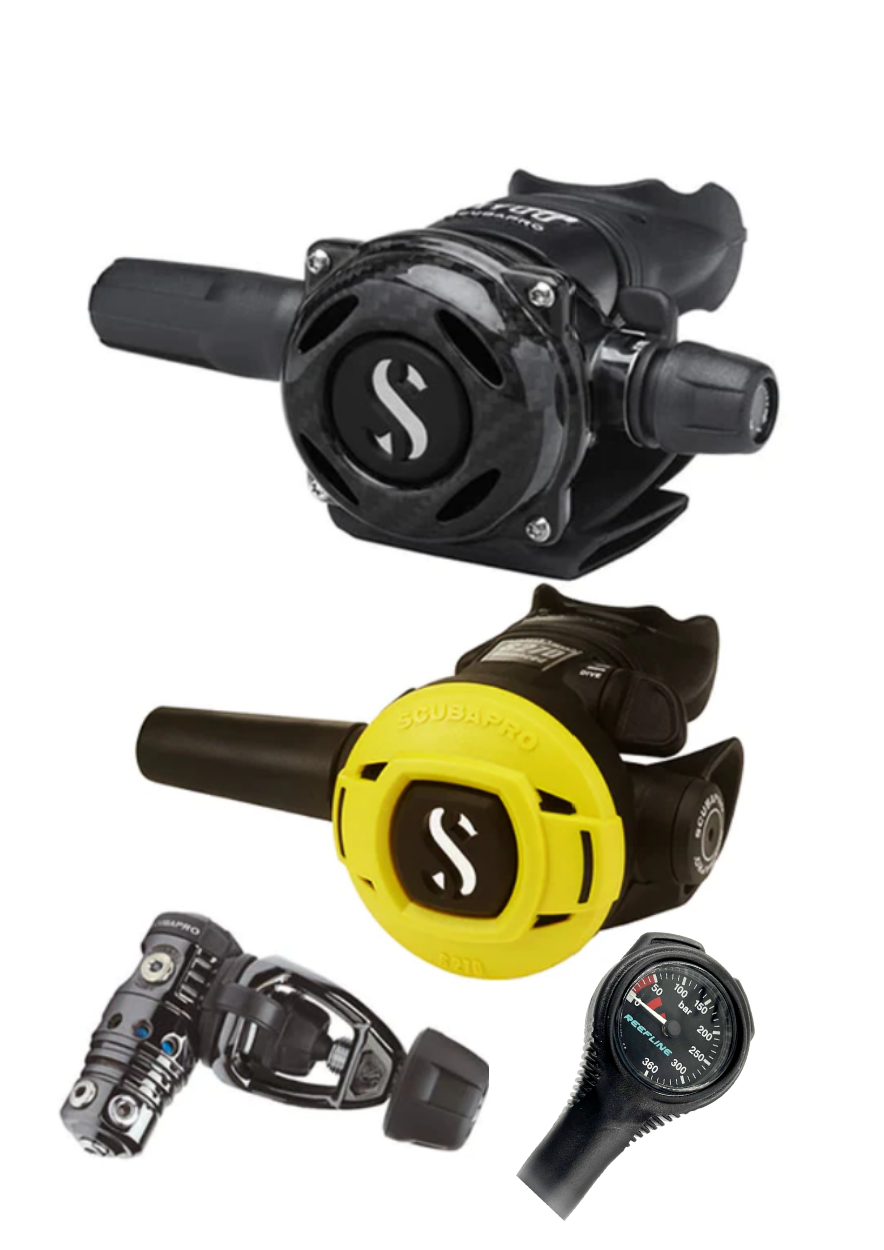 Scubapro Regulator Set: MK25 Evo Black Tech (Din or Yoke) + A700 Carbon + Octopus + Free SPG