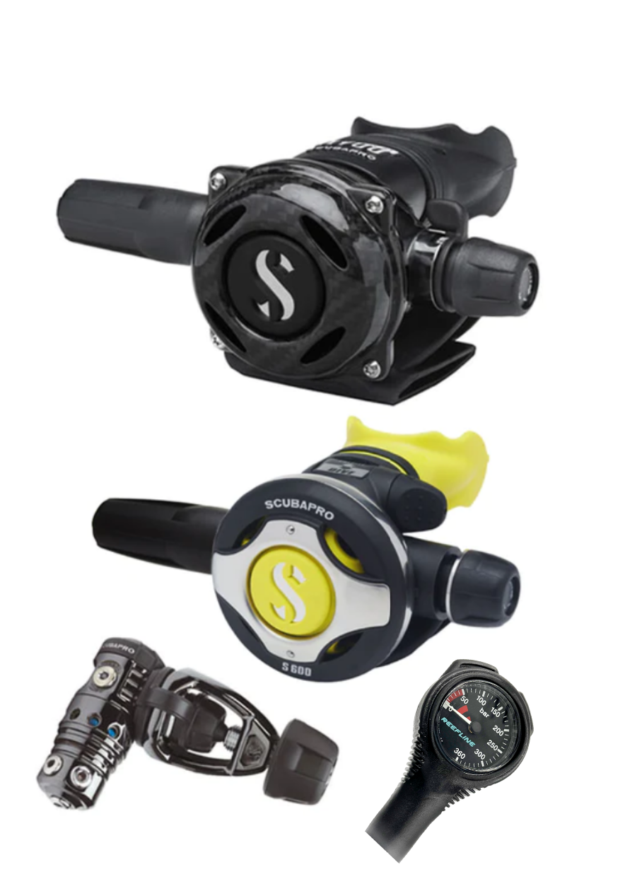 Scubapro Regulator Set: MK25 Evo Black Tech (Din or Yoke) + A700 Carbon + Octopus + Free SPG