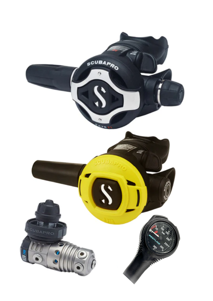 Scubapro 调节器套装:MK25 Evo 钛合金(Din 或 Yoke)+ S620 X-钛合金 + 章鱼 + 免费意大利制造的 Reefline SPG