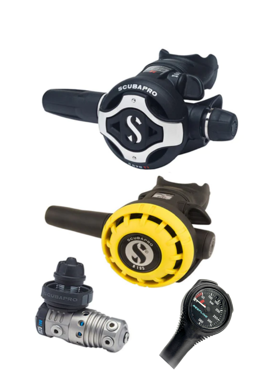 Scubapro 调节器套装:MK25 Evo 钛合金(Din 或 Yoke)+ S620 X-钛合金 + 章鱼 + 免费意大利制造的 Reefline SPG