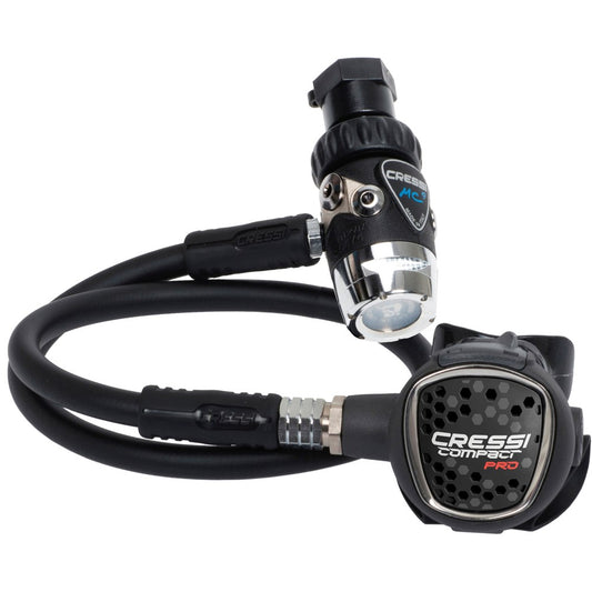 Front profile of the regulator set showing first and second stage configuration
