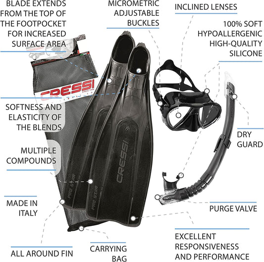Cressi Pro Star Dive Mask + Snorkel + Fins Bag Set - Infinity DiveCressi Pro Star Dive Mask + Snorkel + Fins Bag SetCressi