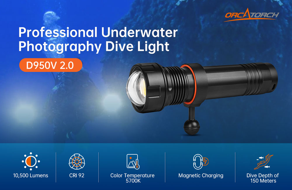 Orcatorch D950V 2.0 Underwater Dive Light/ Torch - 10500 Lumens