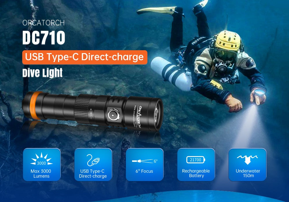 Orcatorch DC710 Underwater Dive Light/ Torch - 3000 Lumens