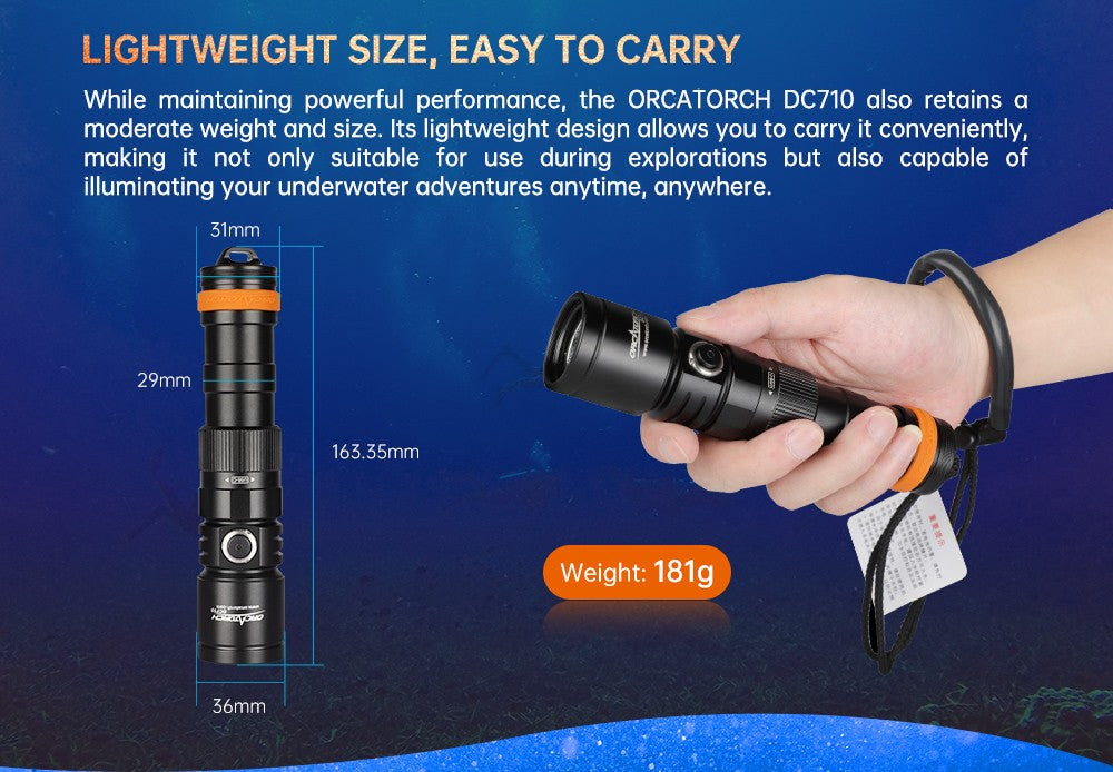 Orcatorch DC710 Underwater Dive Light/ Torch - 3000 Lumens