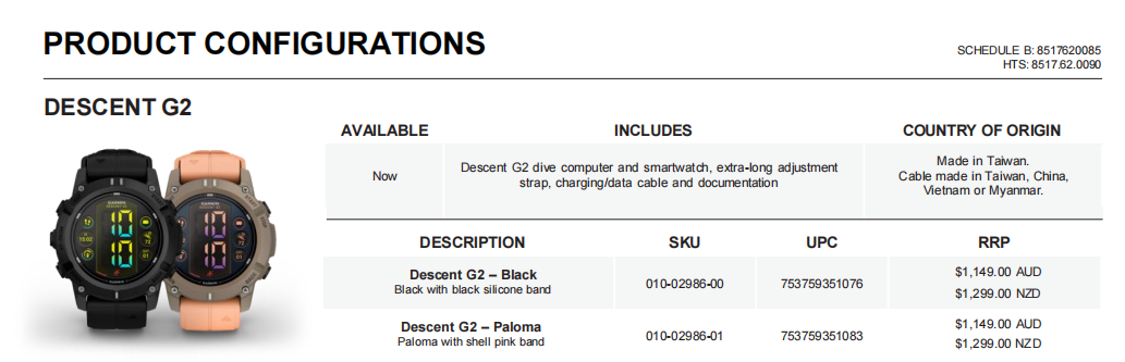 Garmin Descent™ G2 Dive Computer