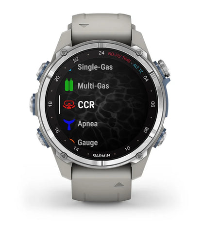 Garmin Descent™ Mk3 43 毫米不锈钢带雾灰色硅胶表带 + Descent T2 收发器（可选）