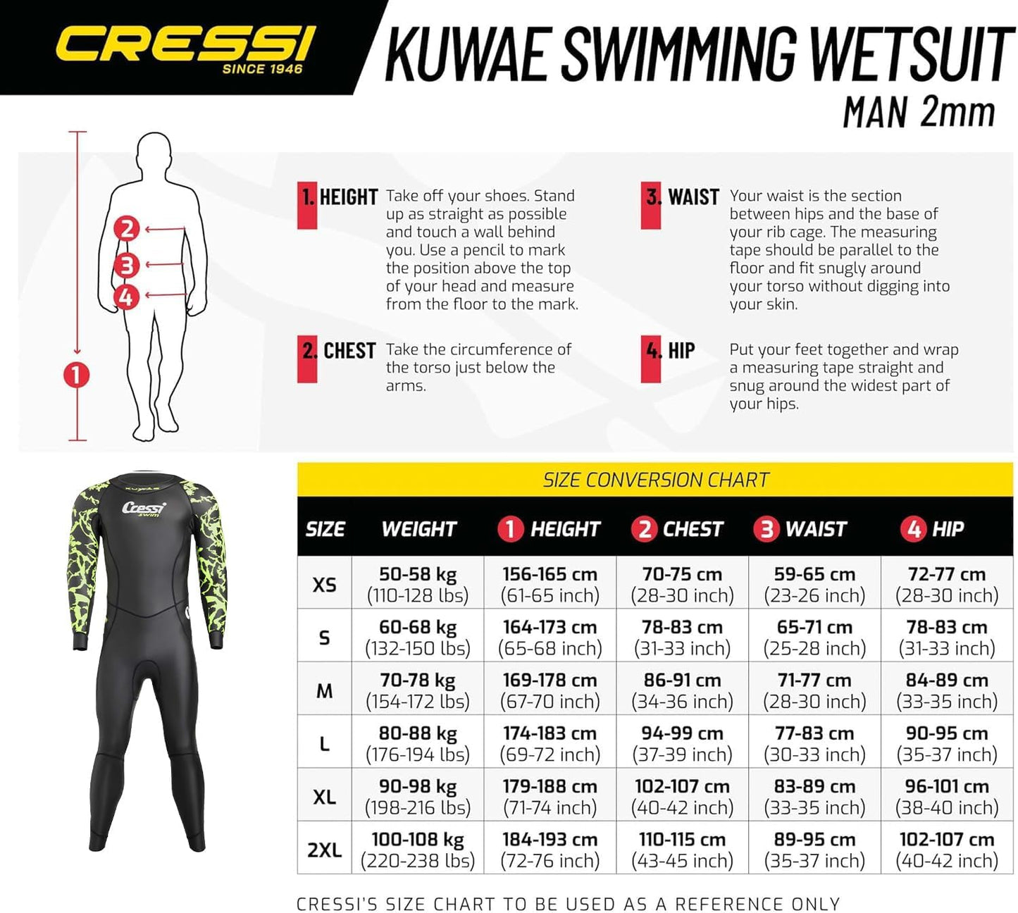 Cressi Kuwae Neoprene Swim Wetsuit 2mm 1-PC - Men