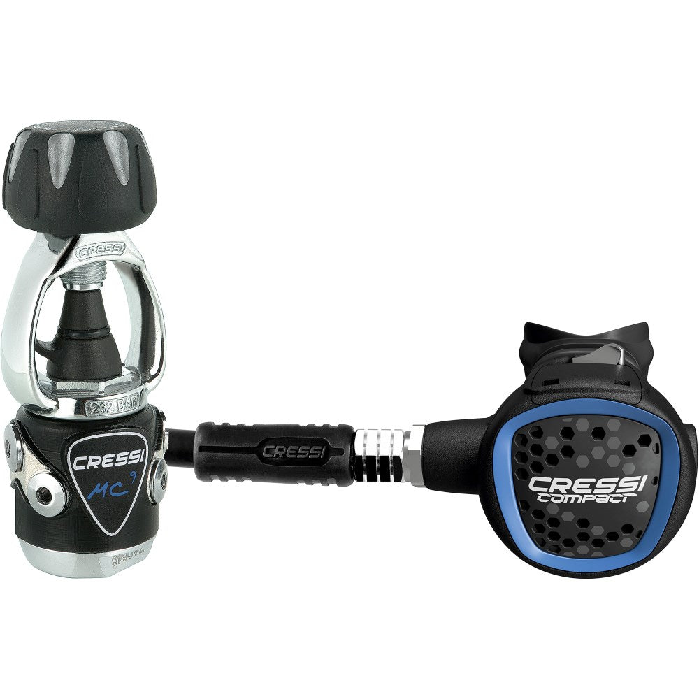 Front profile of the regulator set showing first and second stage configuration
