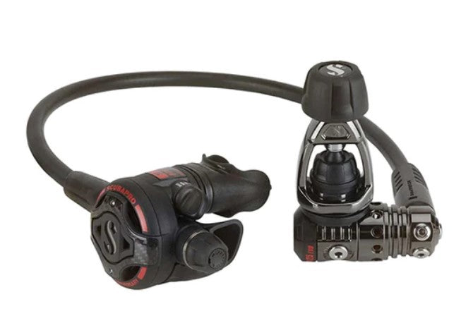 Complete regulator setup with hose routing configuration
