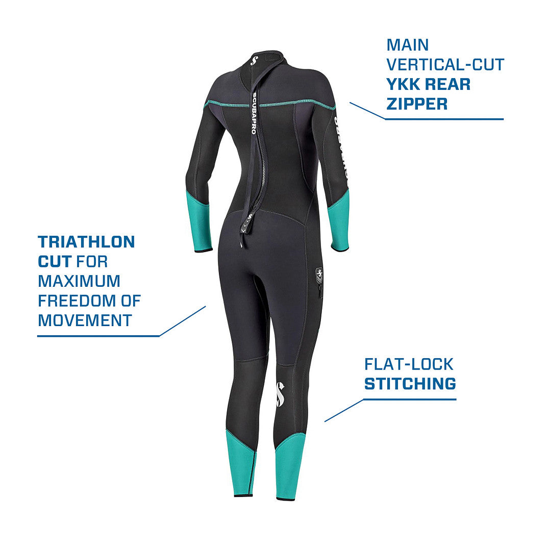 Scubapro 運動潛水衣 - 3 毫米 - 黑色/綠松石色 - 女式
