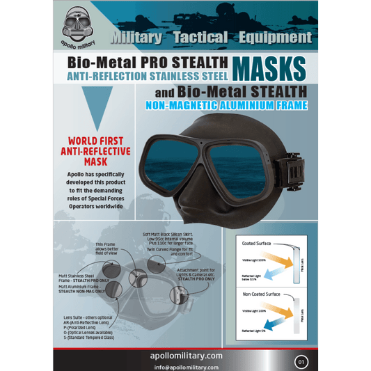 Apollo Bio Metal Dive Mask Stealth - Non Magnetic - Infinity DiveApollo Bio Metal Dive Mask Stealth - Non MagneticApollo