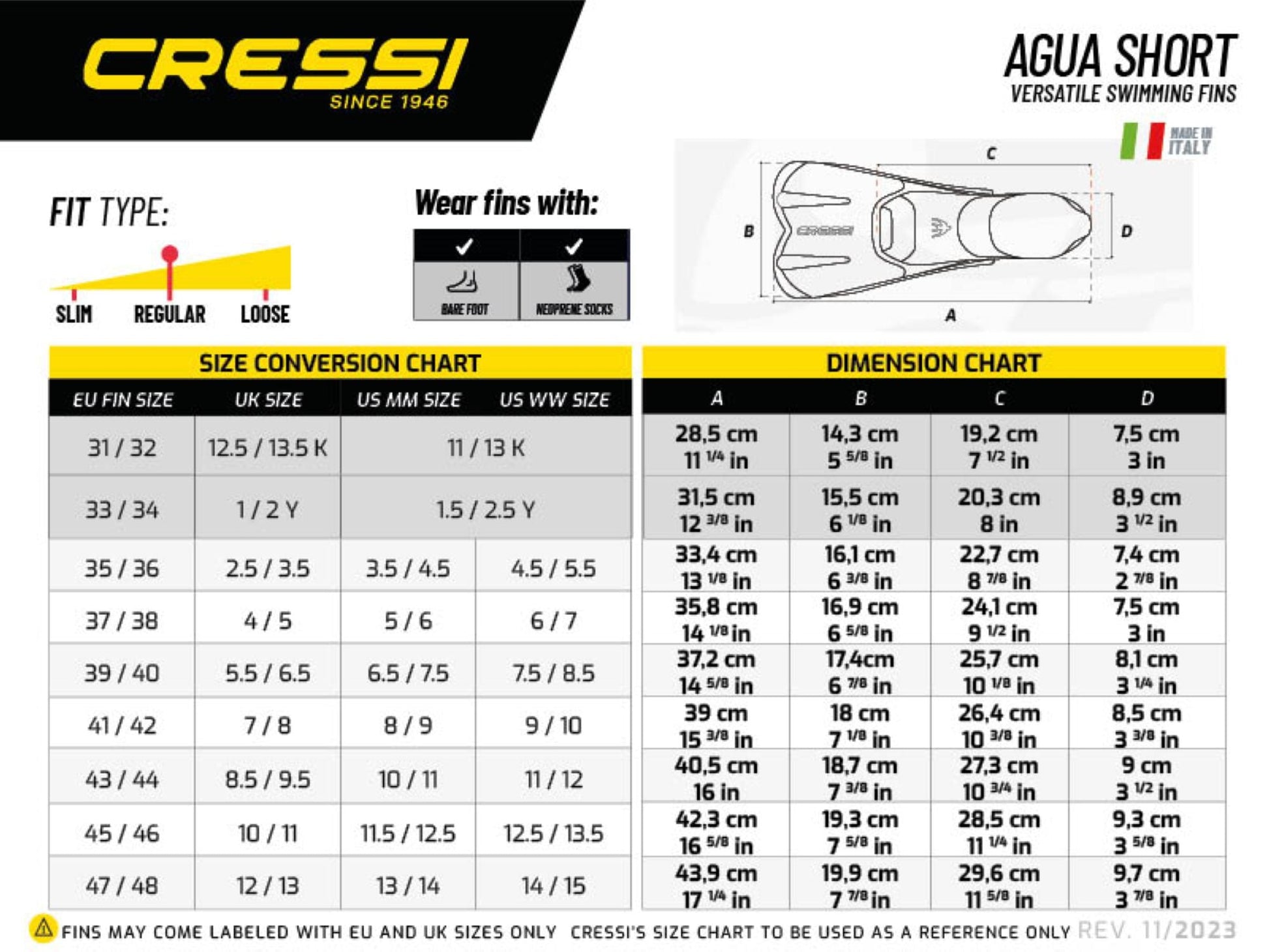 Cressi Agua Short Full Foot Swimming or Training Dive Fins - Infinity DiveCressi Agua Short Full Foot Swimming or Training Dive FinsCressi