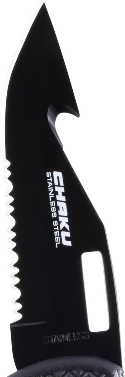 Black tactical knife with 'Chaku' branding on a white background