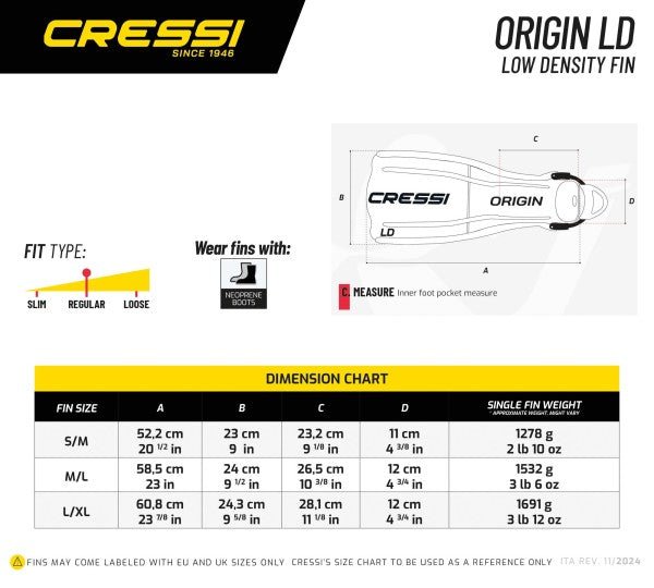 Cressi Origin LD Dive Fins - Infinity DiveCressi Origin LD Dive FinsCressi