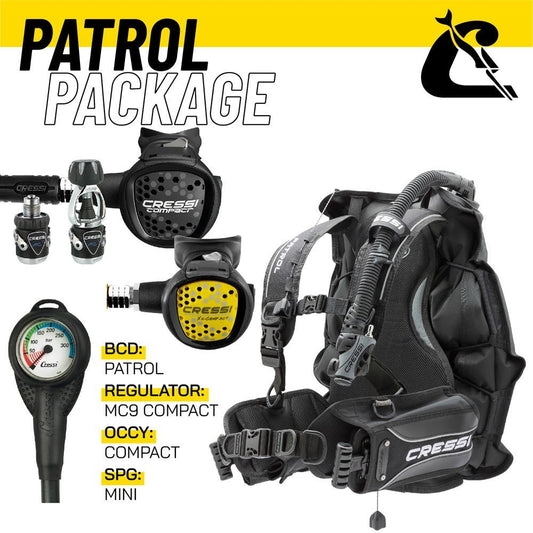 Cressi Scuba Set - Patrol BCD / MC9 Compact Regulator with Octopus and Pressure gauge - Infinity DiveCressi Scuba Set - Patrol BCD / MC9 Compact Regulator with Octopus and Pressure gaugeCressi