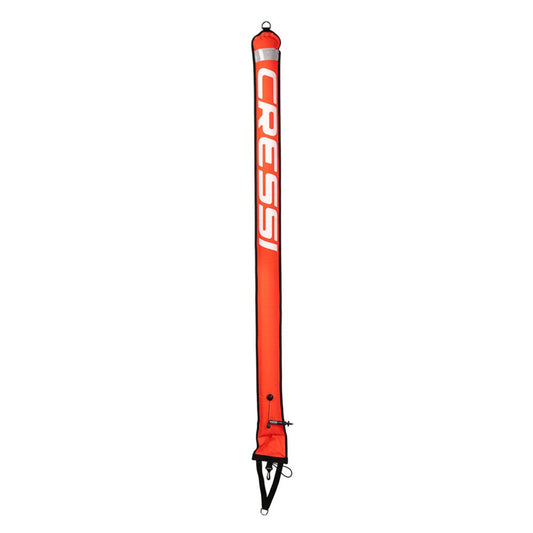 Red and black diving tube with 'Cressi' branding on a white background