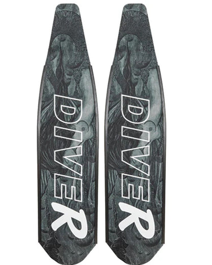 DiveR - Mermaid Black & White by Naomi Gittoes Free Diving Fin Blades - Infinity DiveDiveR - Mermaid Black & White by Naomi Gittoes Free Diving Fin BladesDiveR